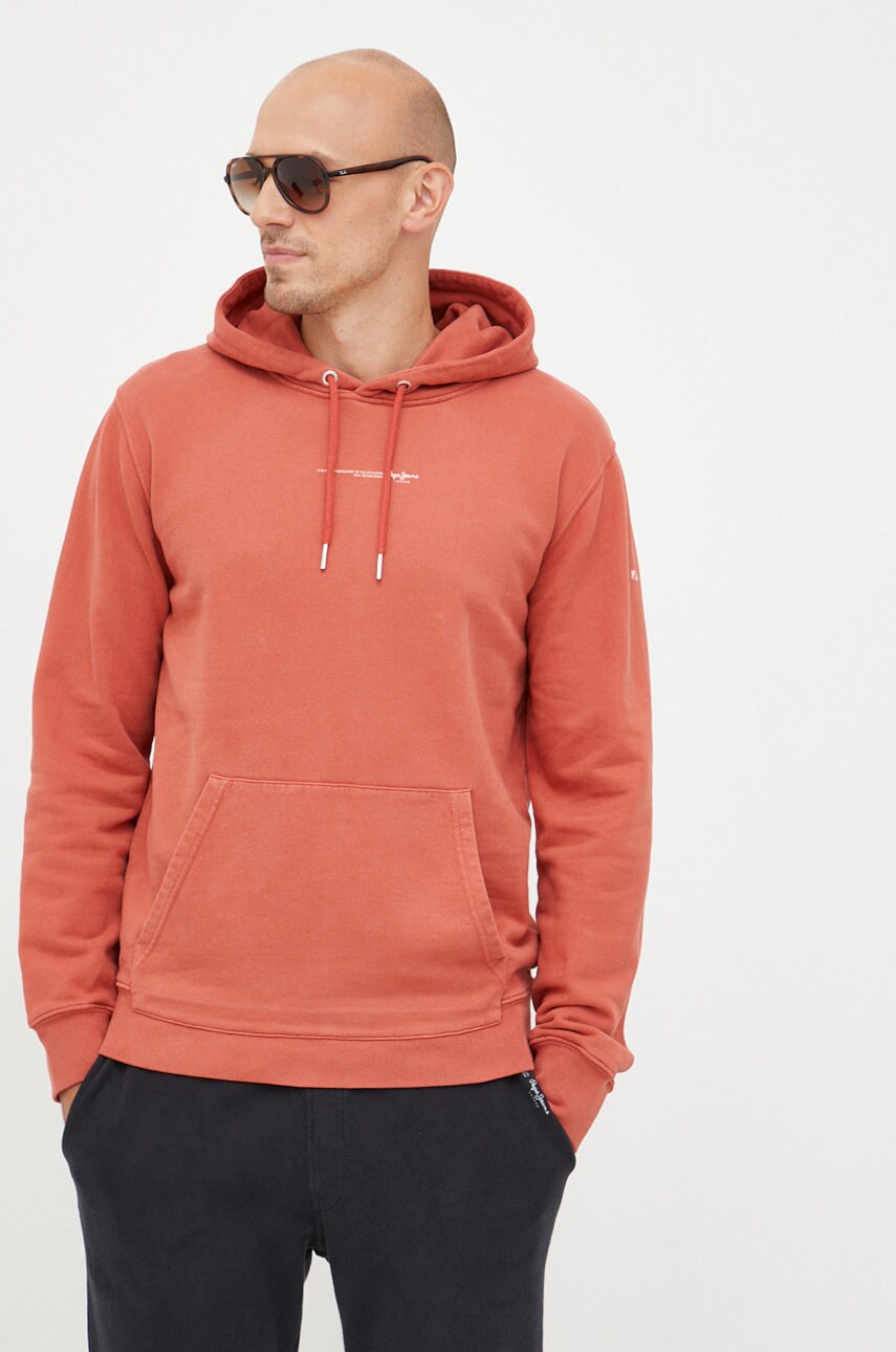 Pepe jeans hanorac de bumbac barbati, culoarea rosu, neted