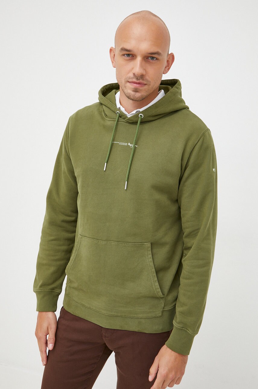 Pepe jeans hanorac de bumbac barbati, culoarea verde, neted