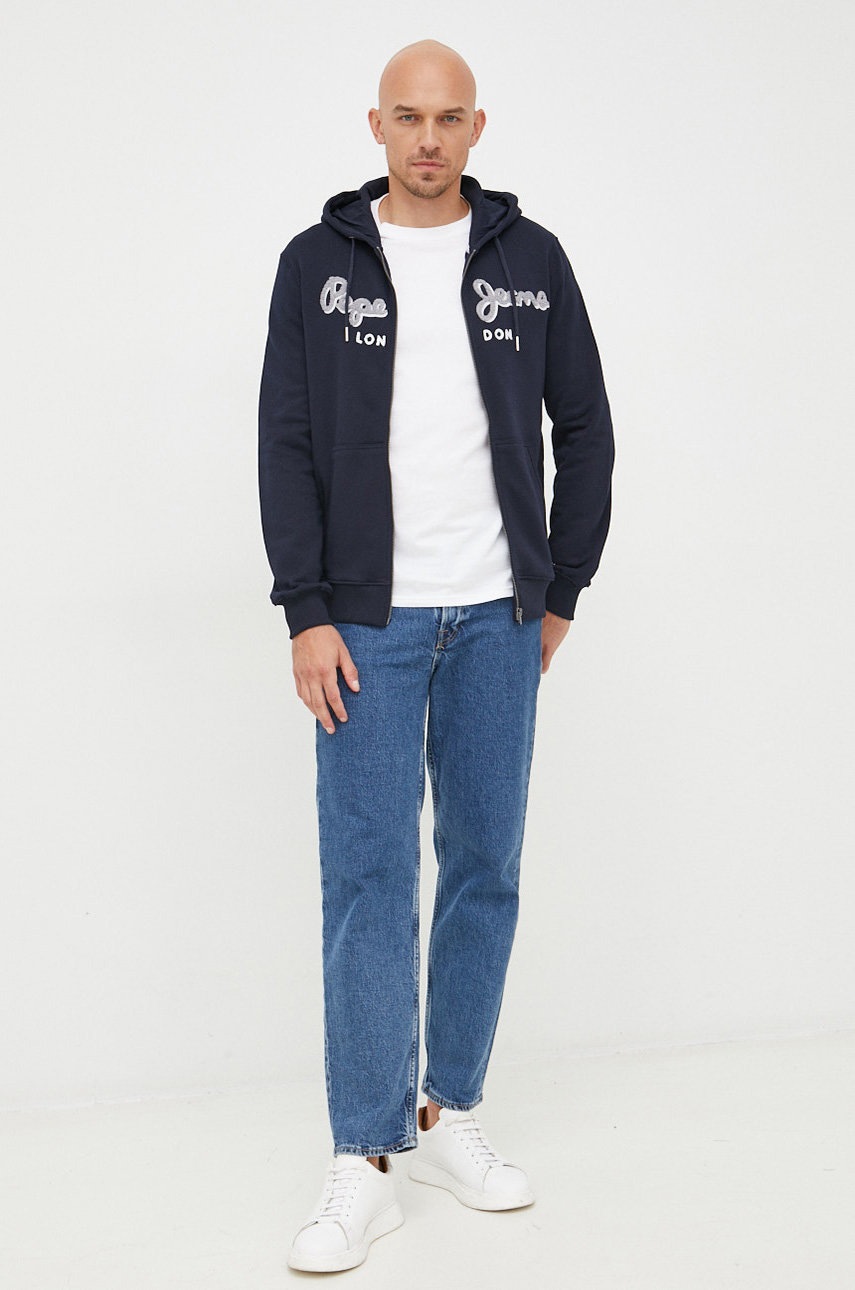 

Бавовняна кофта Pepe Jeans чоловіча колір синій з аплікацією