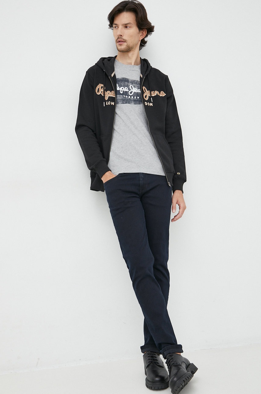 

Хлопковая кофта Pepe Jeans мужская цвет чёрный с аппликацией