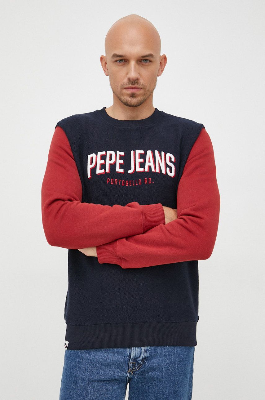 E-shop Bavlněná mikina Pepe Jeans pánská, tmavomodrá barva, s aplikací