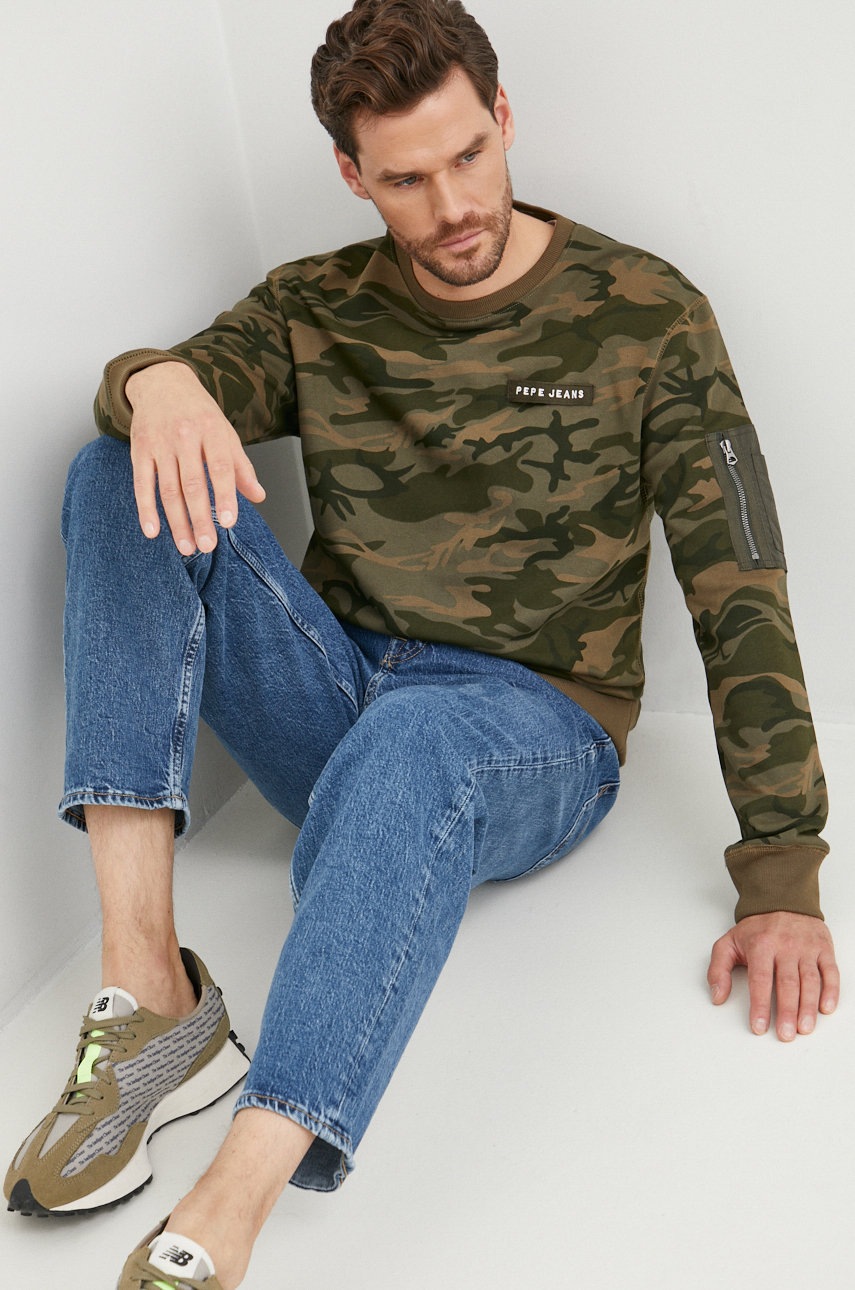 

Хлопковая кофта Pepe Jeans мужская цвет зелёный с аппликацией