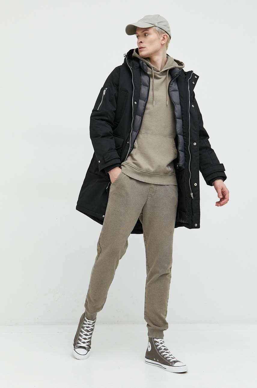 

Хлопковая кофта Only & Sons мужская цвет бежевый с капюшоном однотонная