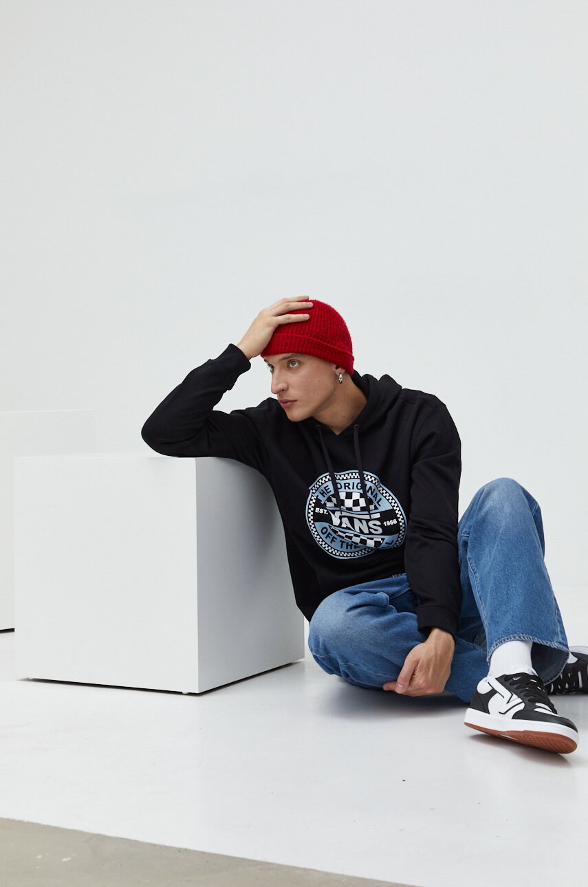 

Памучен суичър Vans в черно с принт, Черен
