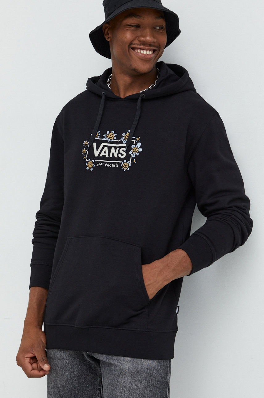 

Памучен суичър Vans в черно с апликация, Черен