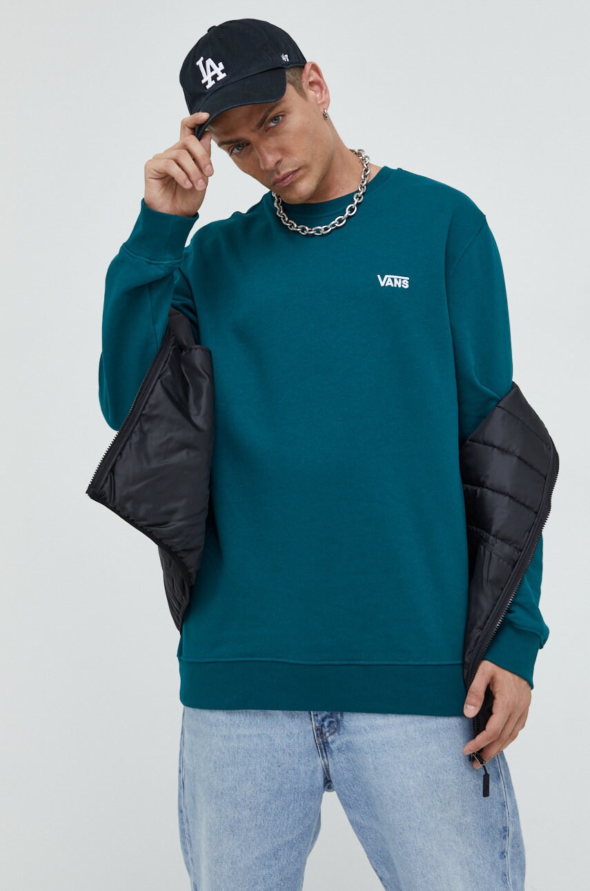 Vans hanorac de bumbac barbati, culoarea verde, neted