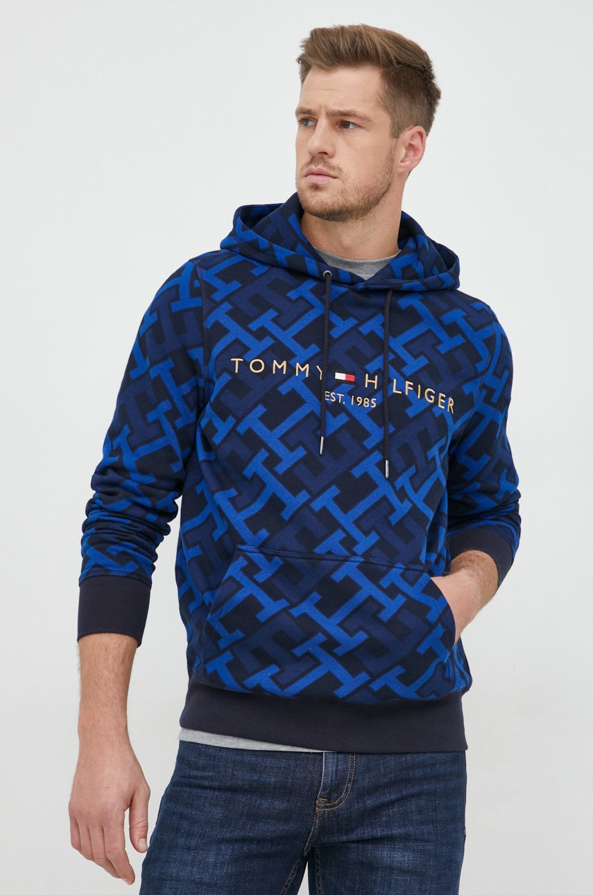 

Суичър Tommy Hilfiger в тъмносиньо с качулка с десен, Тъмносин
