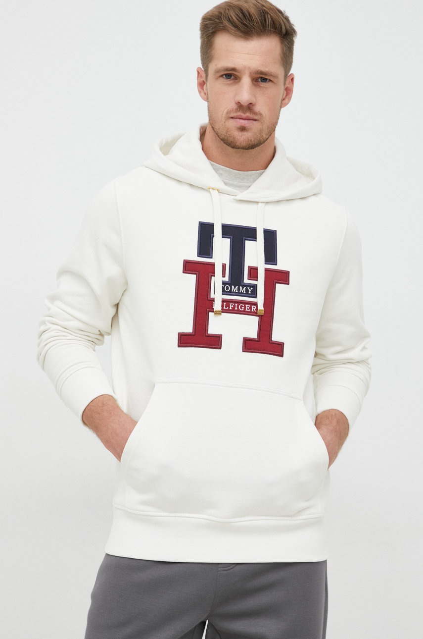 

Памучен суичър Tommy Hilfiger в бяло с апликация, Бял