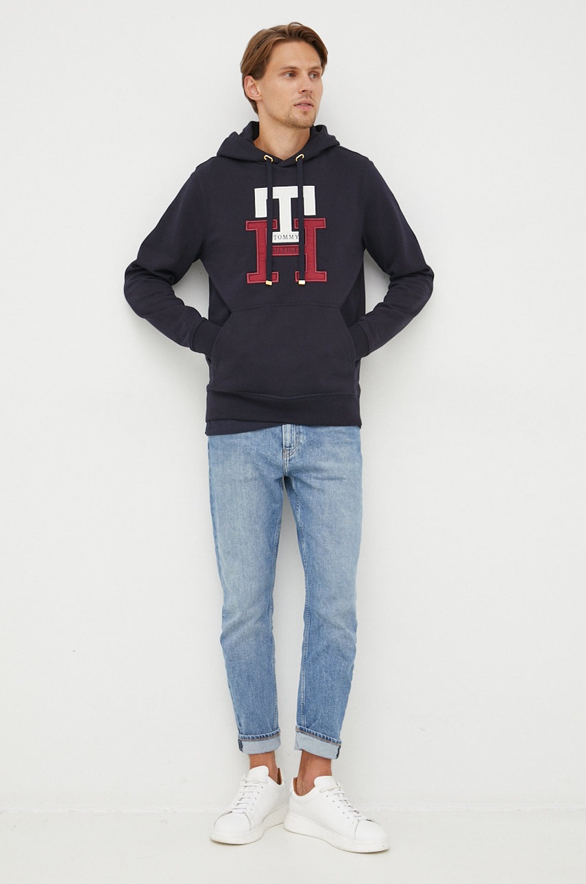 

Хлопковая кофта Tommy Hilfiger мужская цвет синий с аппликацией
