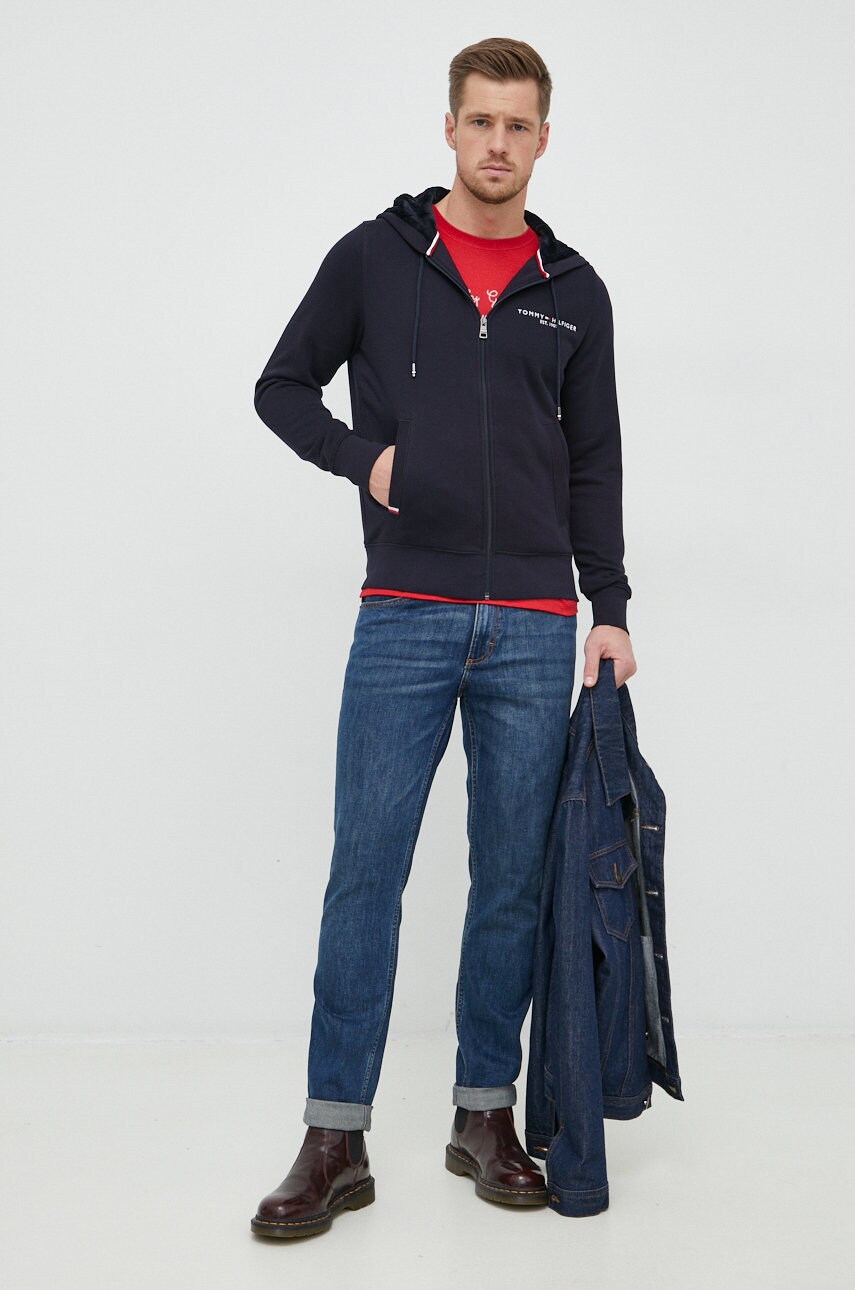 

Кофта Tommy Hilfiger мужская цвет синий с капюшоном с аппликацией