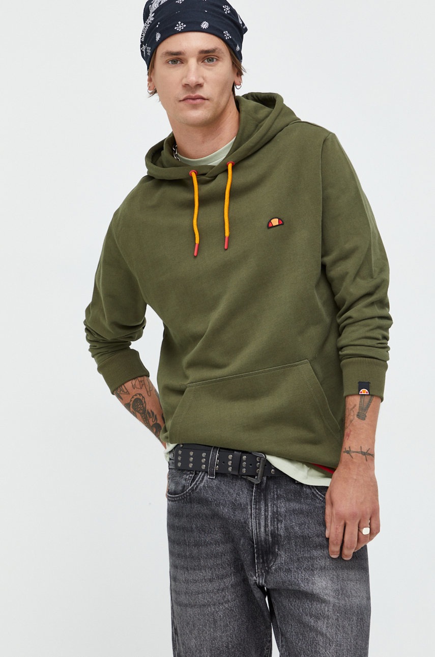 Ellesse Hanorac De Bumbac Barbati, Culoarea Verde, Cu Glugă, Cu Imprimeu SHP16446-Khaki