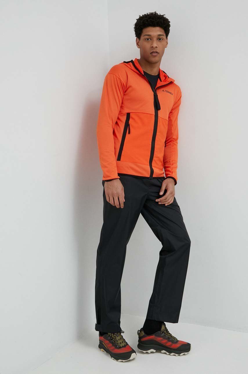 Adidas TERREX hanorac Tech Fleece barbati, culoarea portocaliu, cu glugă, neted
