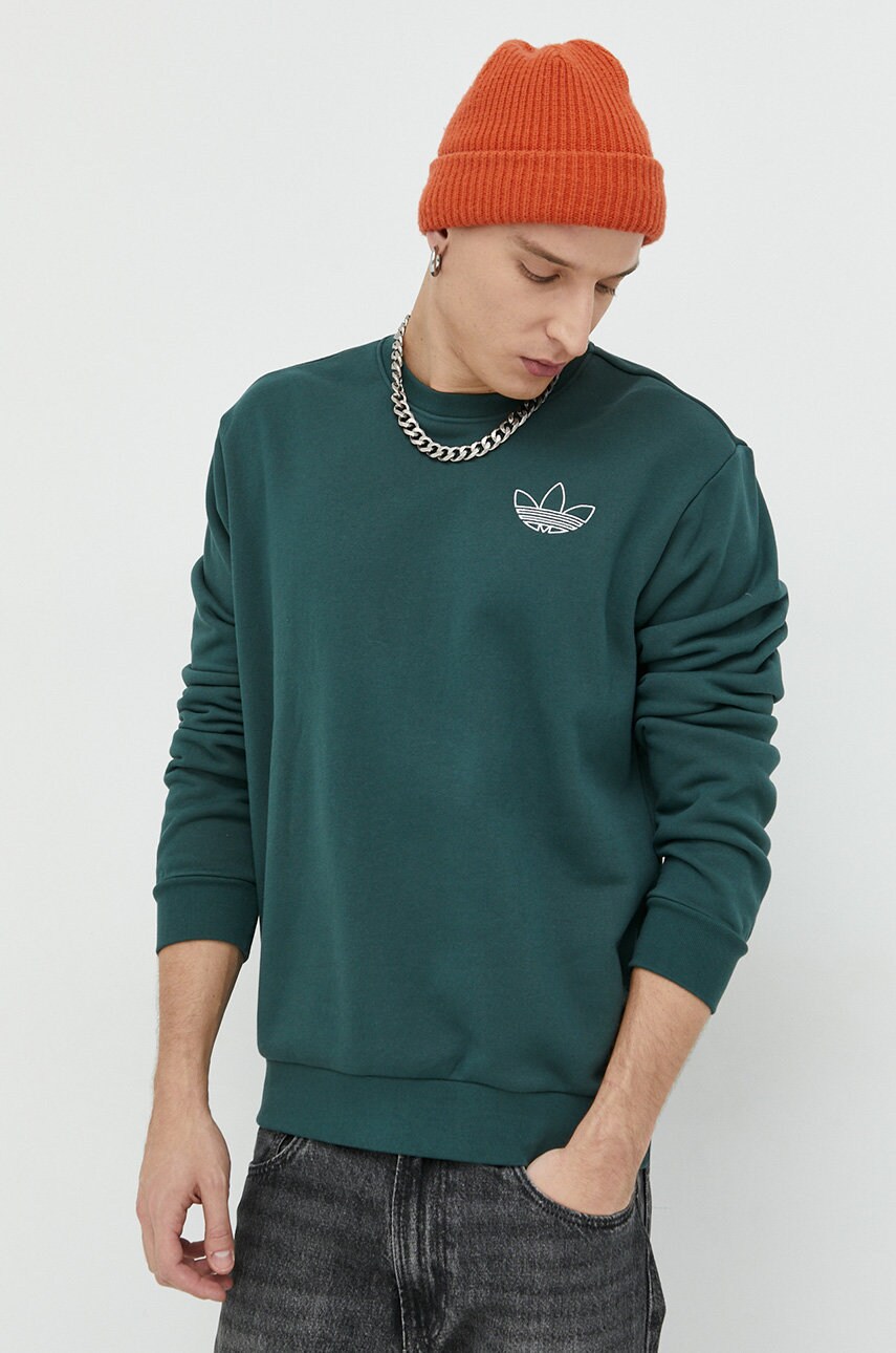 

Памучен суичър adidas Originals в зелено с апликация, Зелен