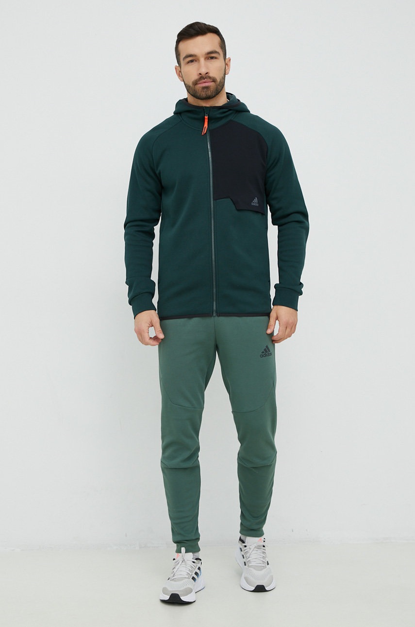 

Кофта для тренинга adidas Performance X-City мужская цвет зелёный с капюшоном с принтом