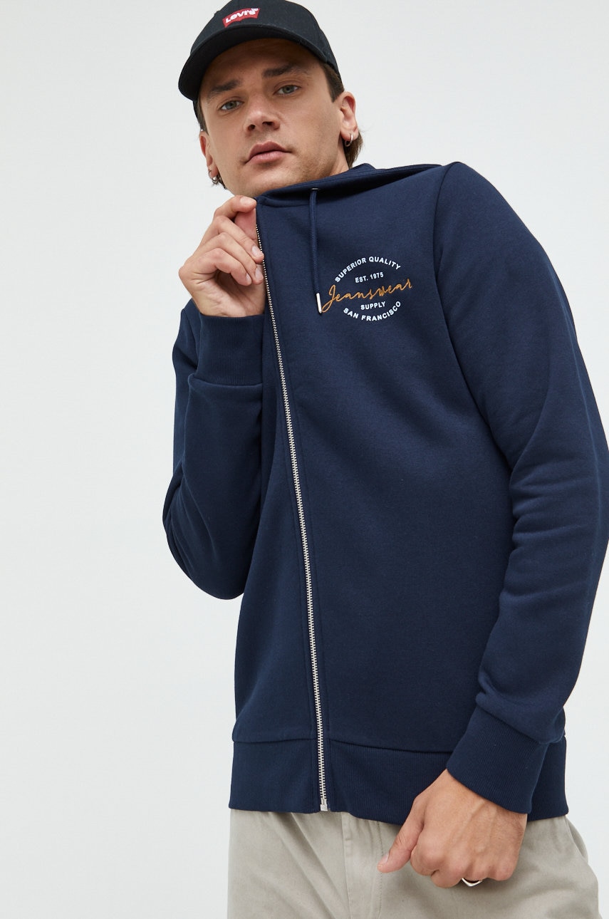 Produkt by jack & jones bluza barbati, culoarea albastru marin, cu glugă, cu imprimeu