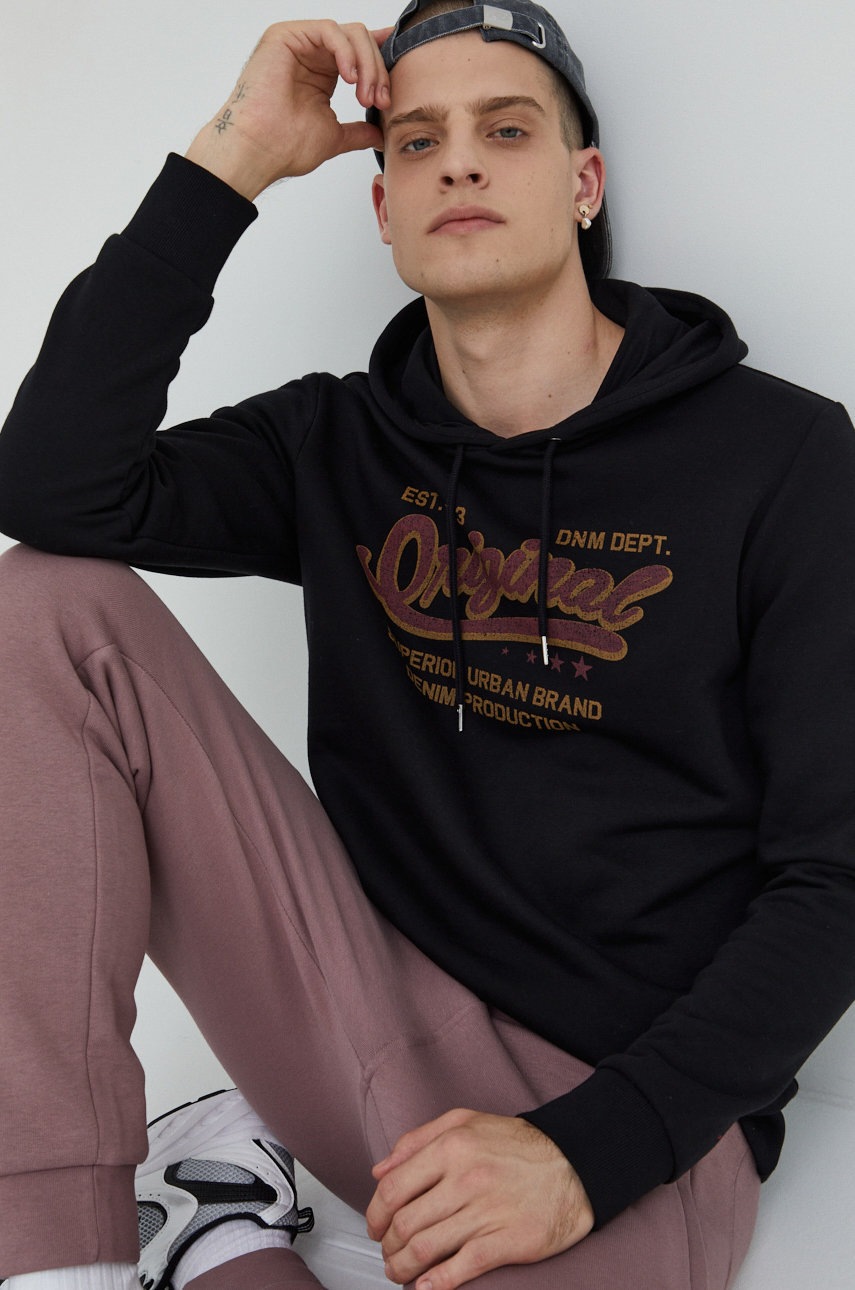 

Суичър Produkt by Jack & Jones в черно с качулка с принт, Черен