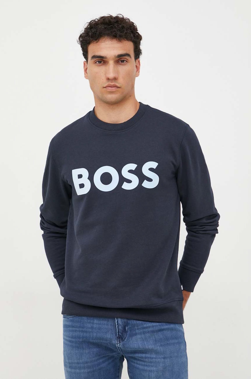 

Памучен суичър BOSS в тъмносиньо с апликация, Тъмносин