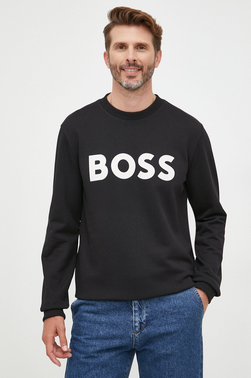 

Хлопковая кофта BOSS мужская цвет чёрный с аппликацией