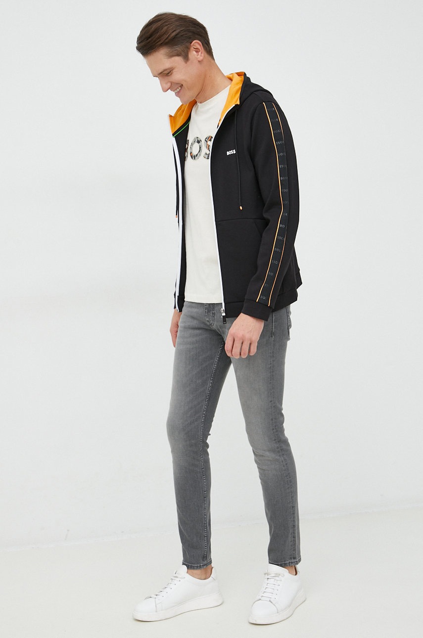 

Кофта BOSS Boss Athleisure мужская цвет чёрный с капюшоном с аппликацией