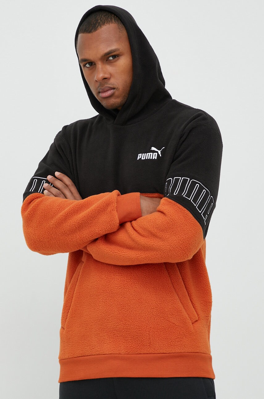 Puma bluza barbati, culoarea portocaliu, cu glugă, modelator