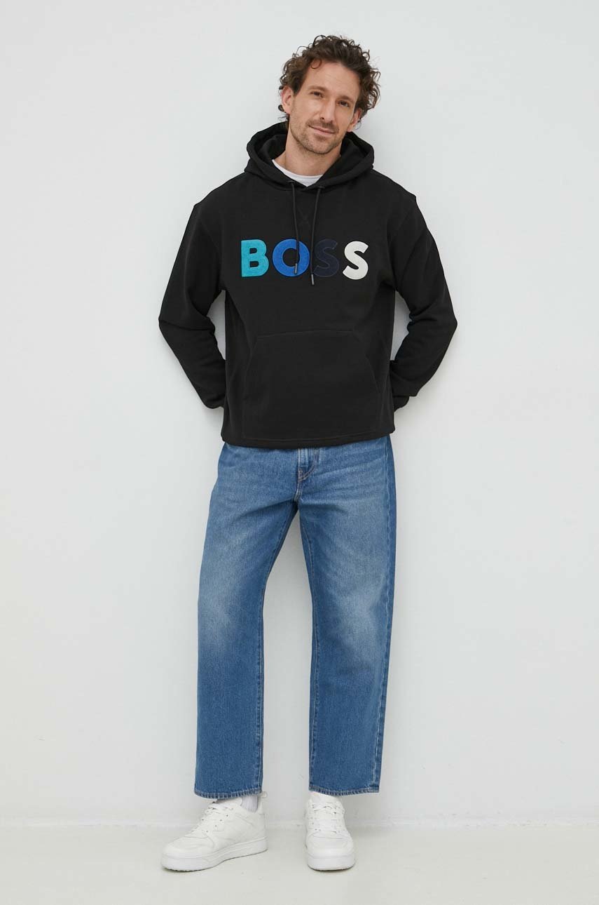 

Бавовняна кофта BOSS BOSS CASUAL чоловіча колір чорний з капюшоном меланж