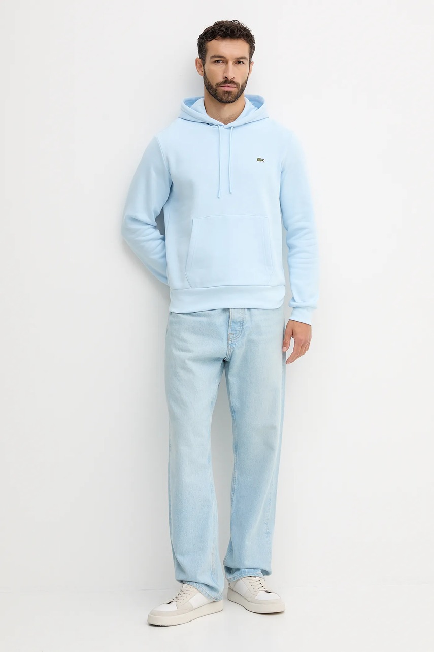 Кофта Lacoste цвет чёрный с капюшоном однотонная SH9623