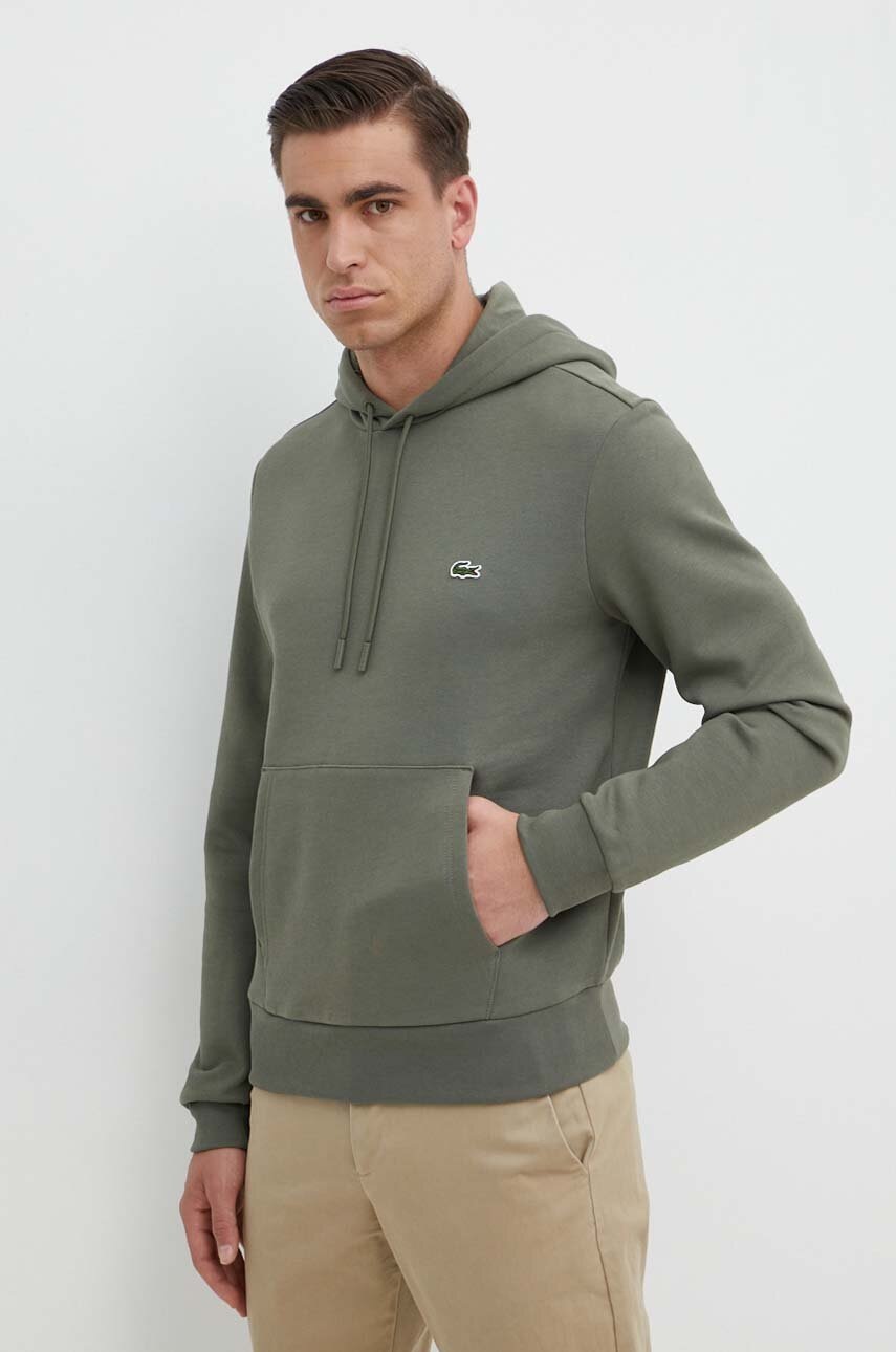 

Суичър Lacoste в зелено с качулка с изчистен дизайн, Зелен