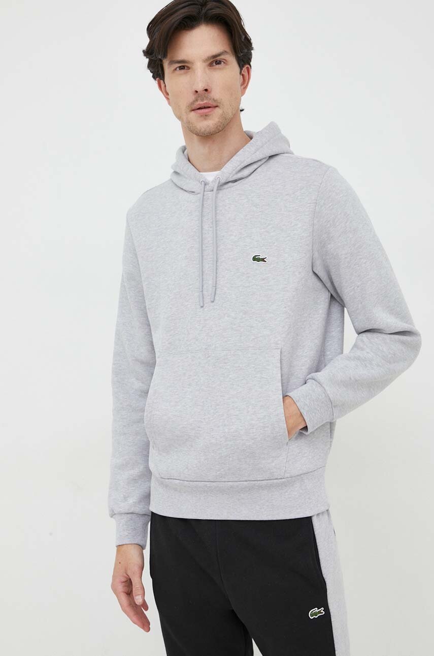 Lacoste bluza culoarea gri, cu glugă, neted