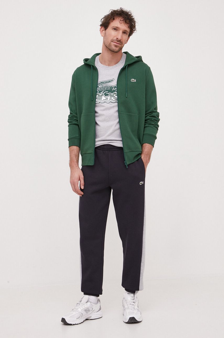 Lacoste Bluza Barbati, Culoarea Verde, Cu Gluga, Neted