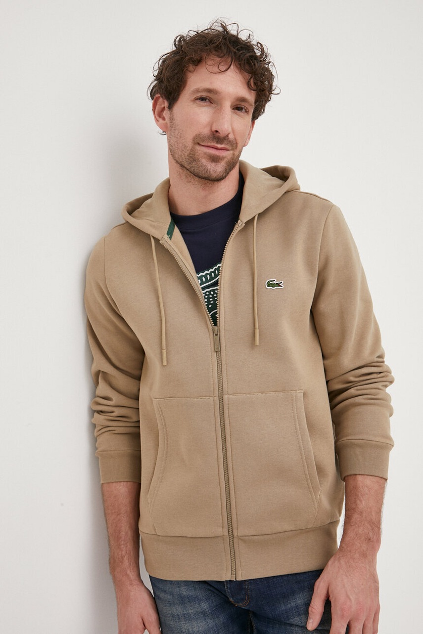 

Кофта Lacoste мужская цвет чёрный с капюшоном однотонная