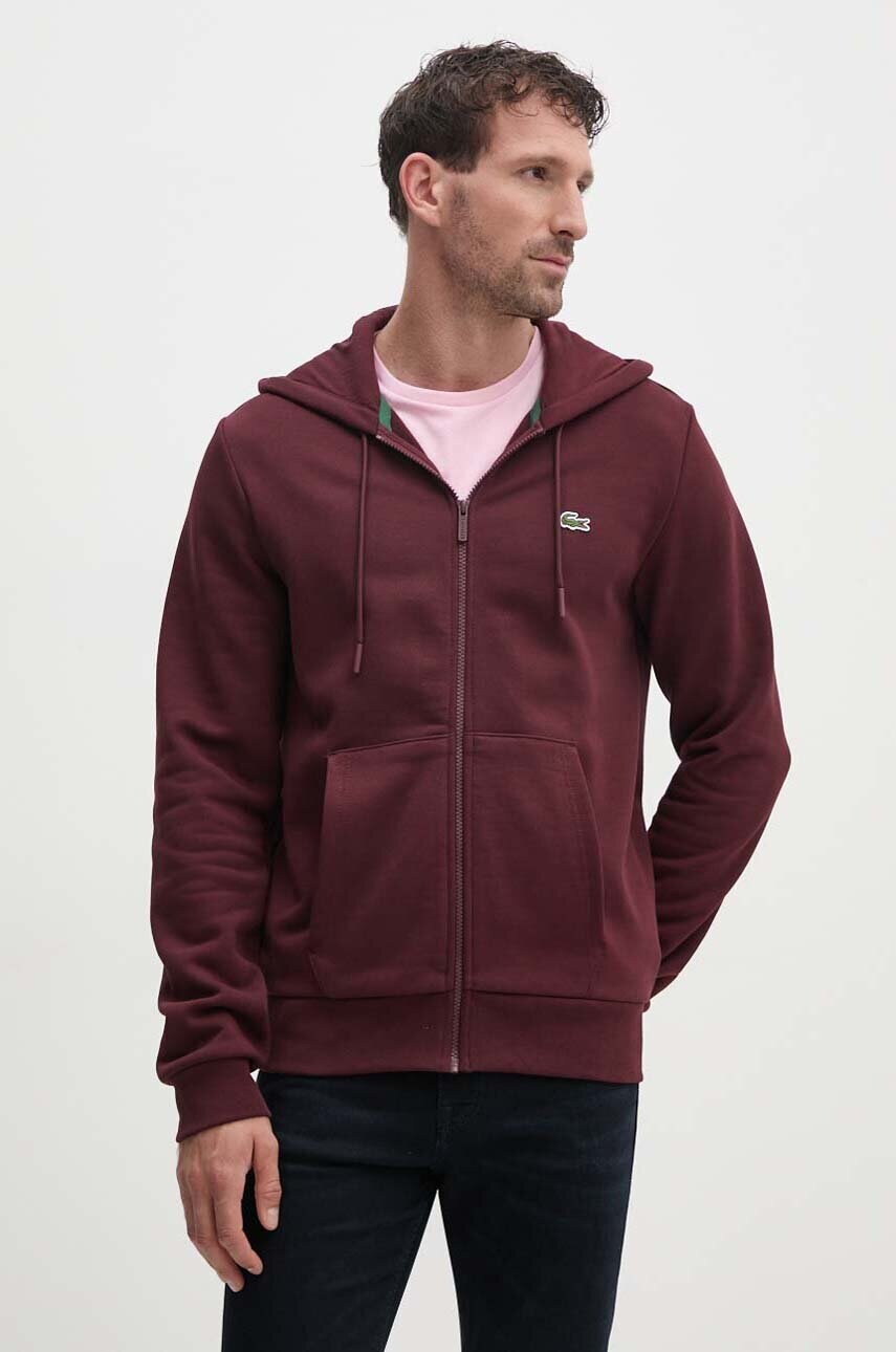 Lacoste bluza barbati, culoarea bordo, cu glugă, neted