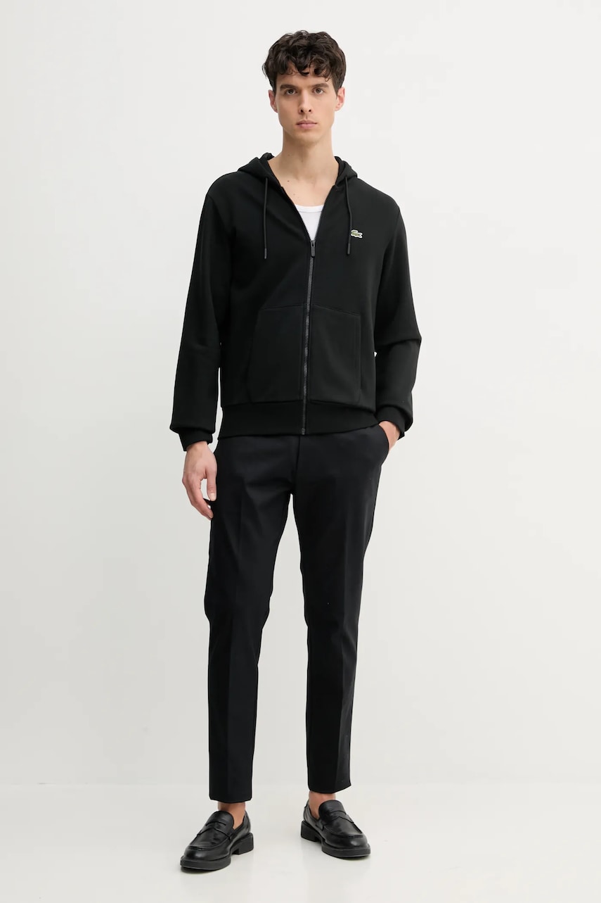 Кофта Lacoste мужская цвет чёрный с капюшоном однотонная Кофта Lacoste мужская цвет чёрный с капюшоном однотонная