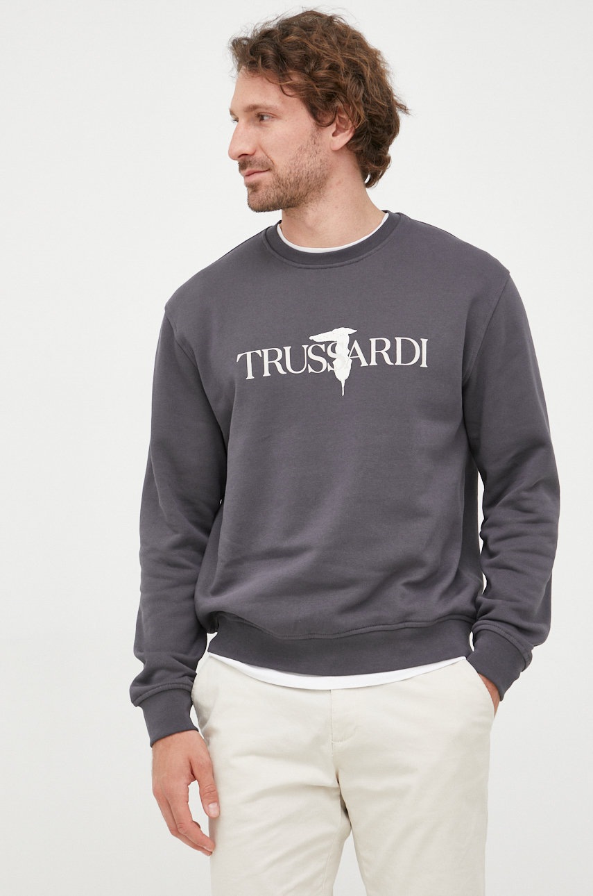 

Хлопковая кофта Trussardi мужская цвет серый с принтом
