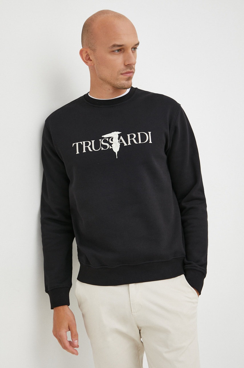 

Памучен суичър Trussardi в черно с принт, Черен