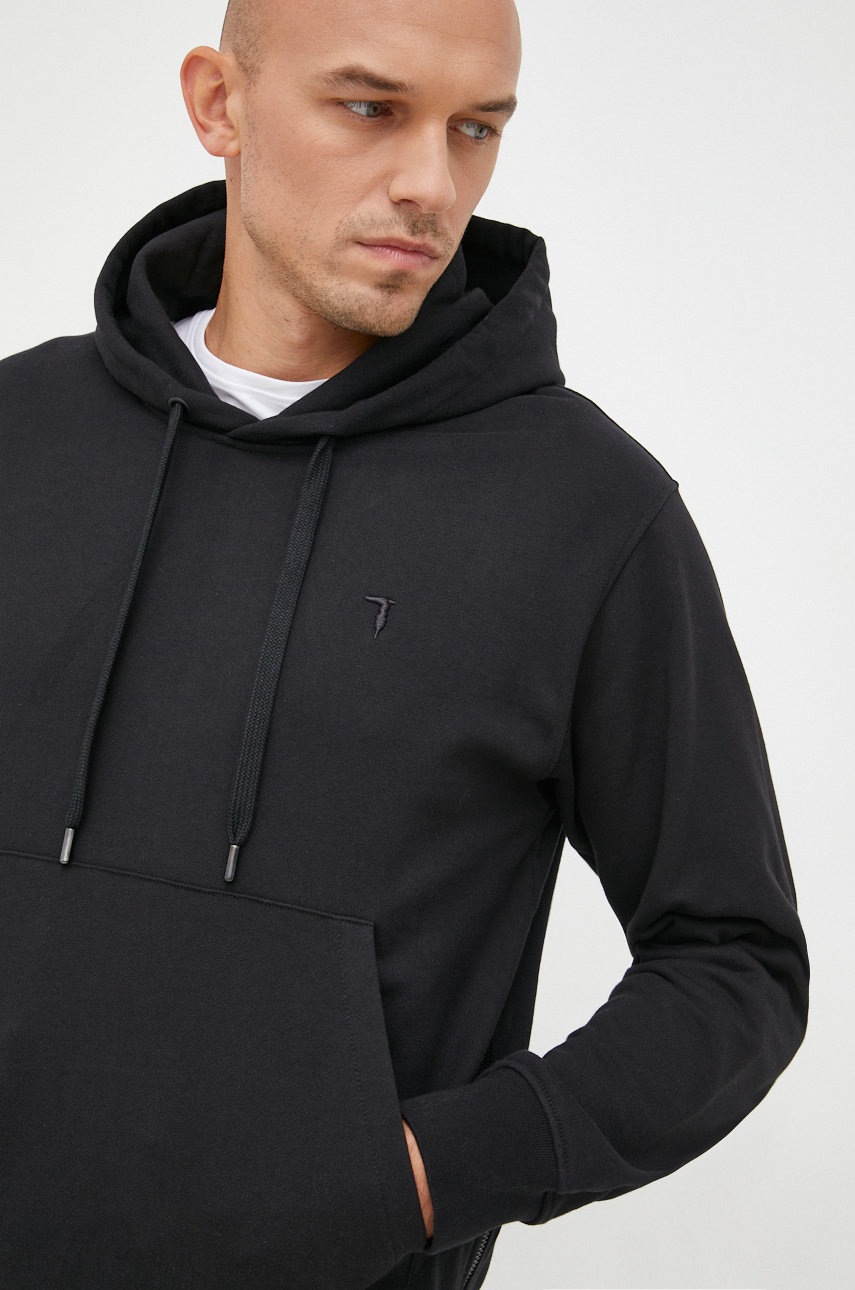 

Хлопковая кофта Trussardi мужская цвет чёрный с капюшоном однотонная
