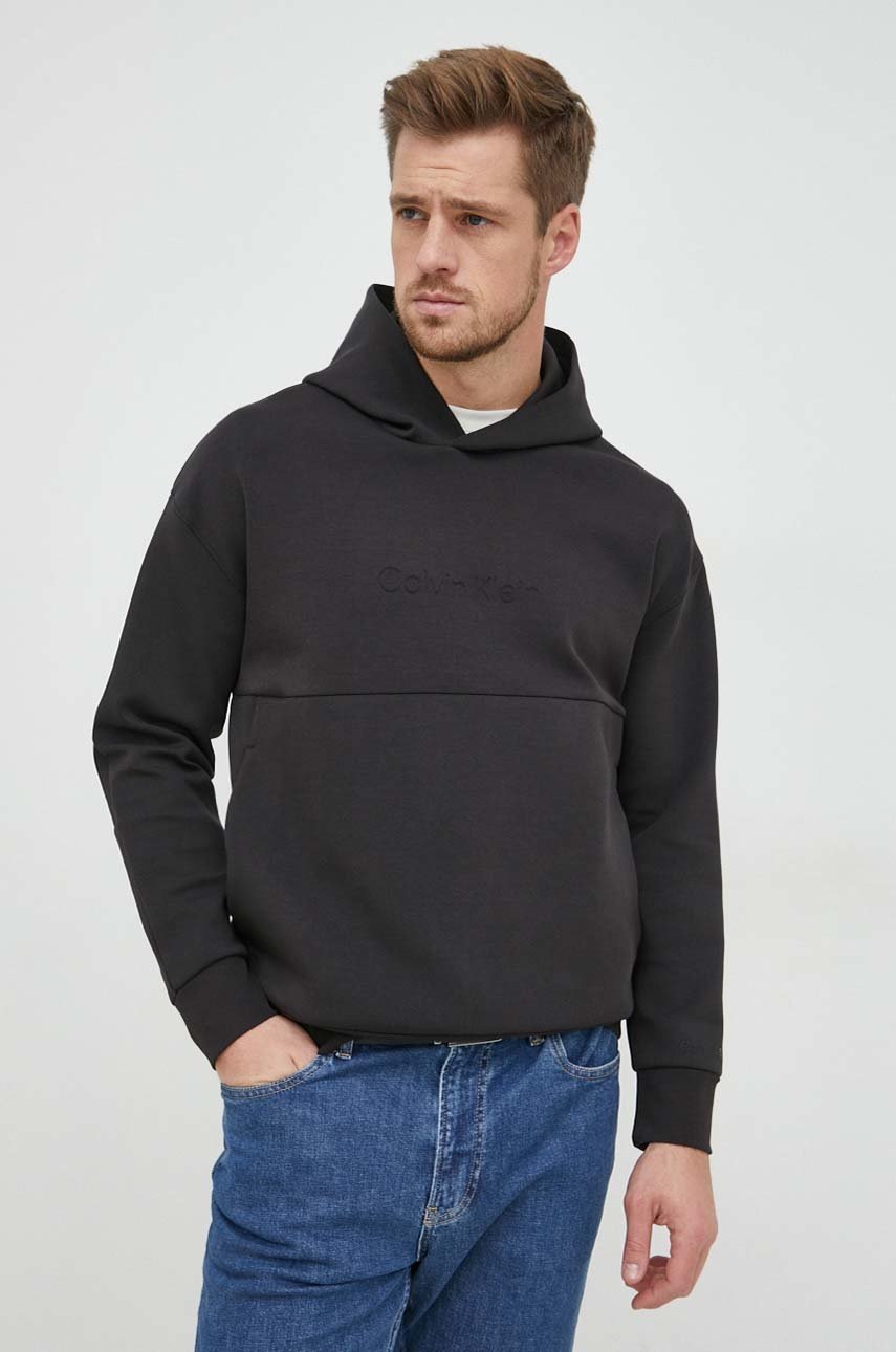 

Суичър Calvin Klein в черно с качулка с апликация, Черен