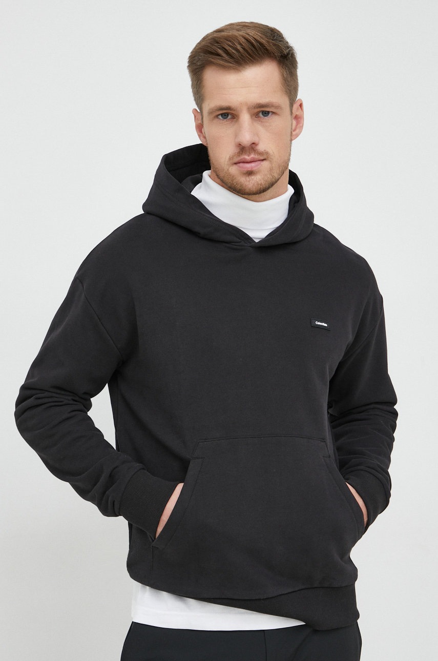 

Памучен суичър Calvin Klein в черно с качулка с изчистен дизайн, Черен