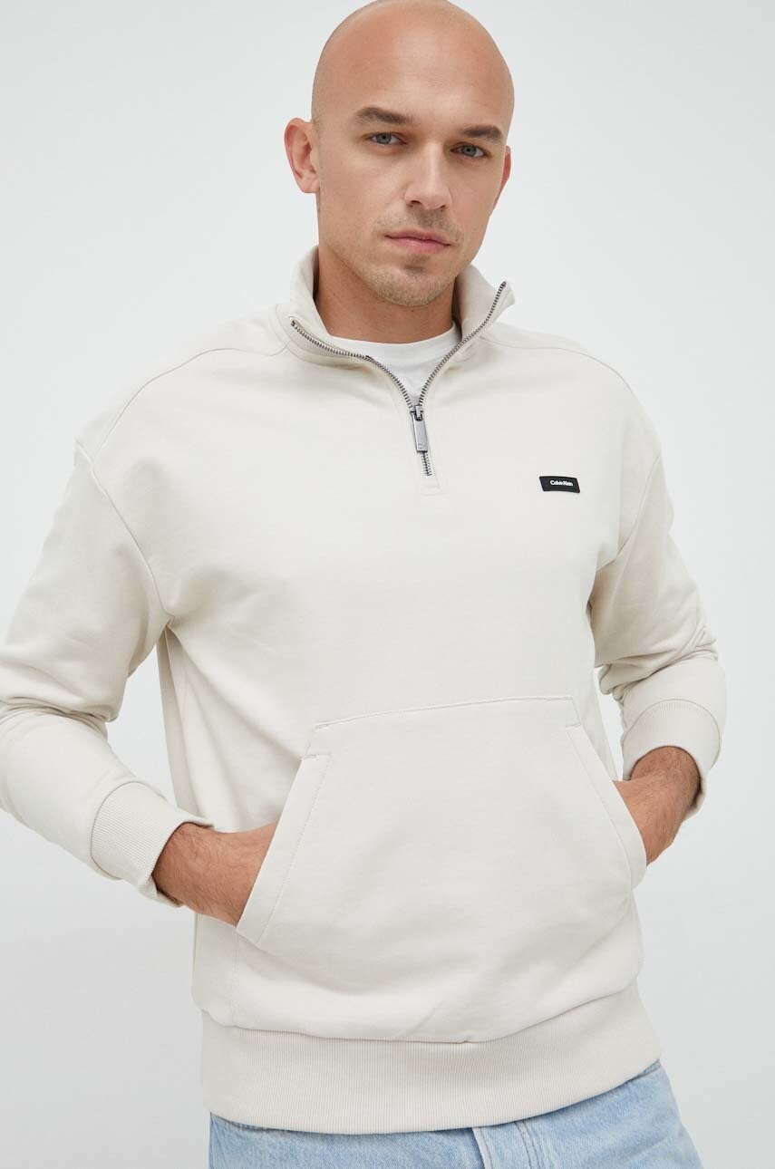 E-shop Bavlněná mikina Calvin Klein pánská, béžová barva, hladká
