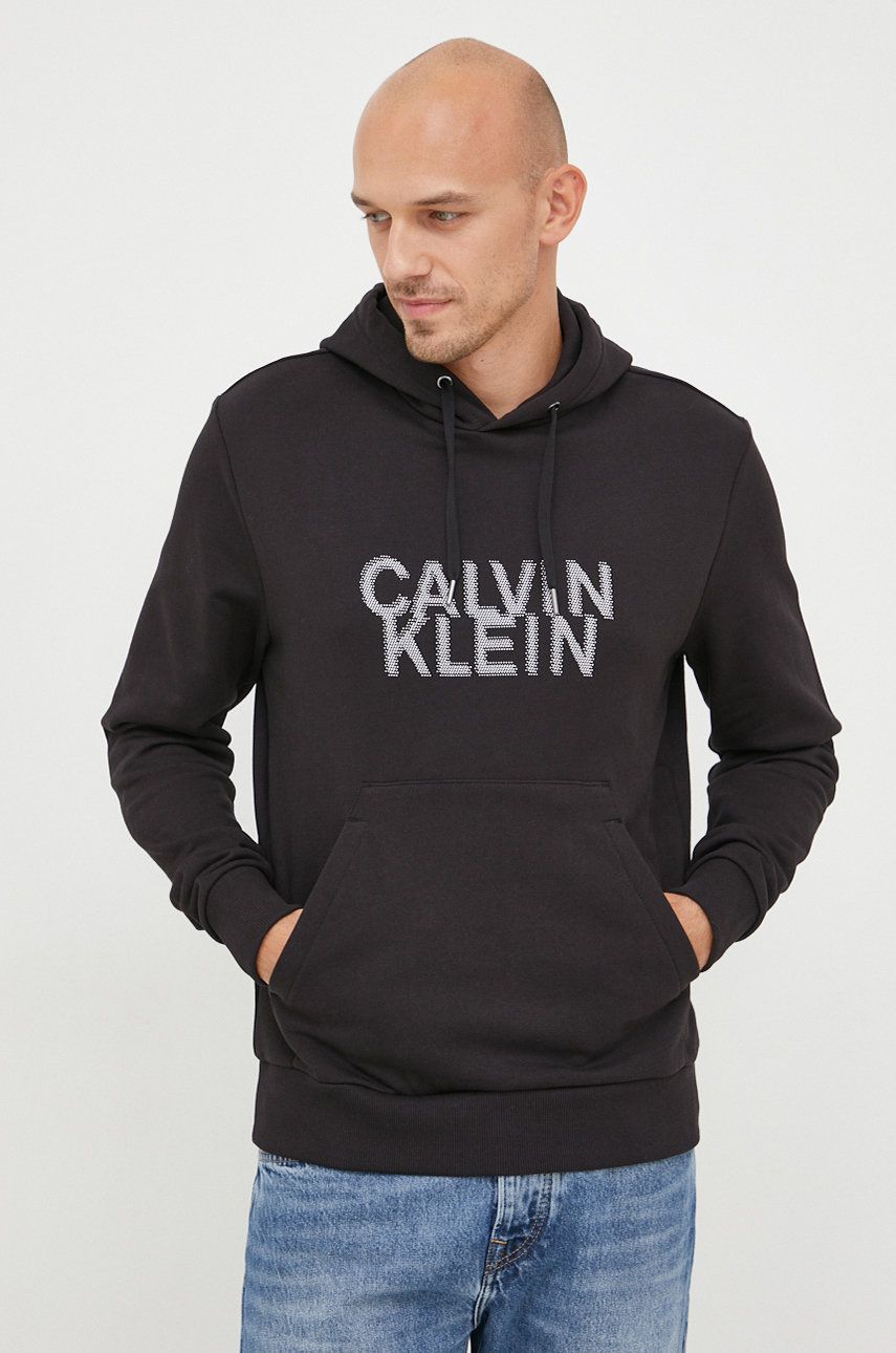 Mikina Calvin Klein pánská, černá barva, hladká - černá -  97% Bavlna