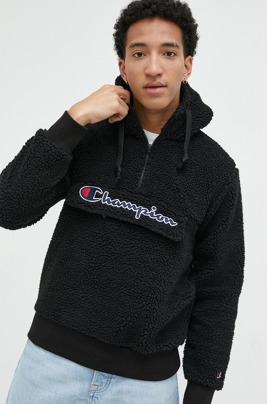 

Кофта Champion мужская цвет чёрный с капюшоном с аппликацией