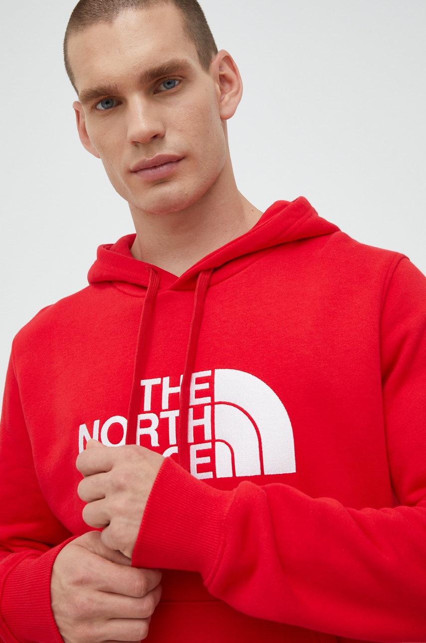 

Памучен суичър The North Face в червено с апликация, Червен