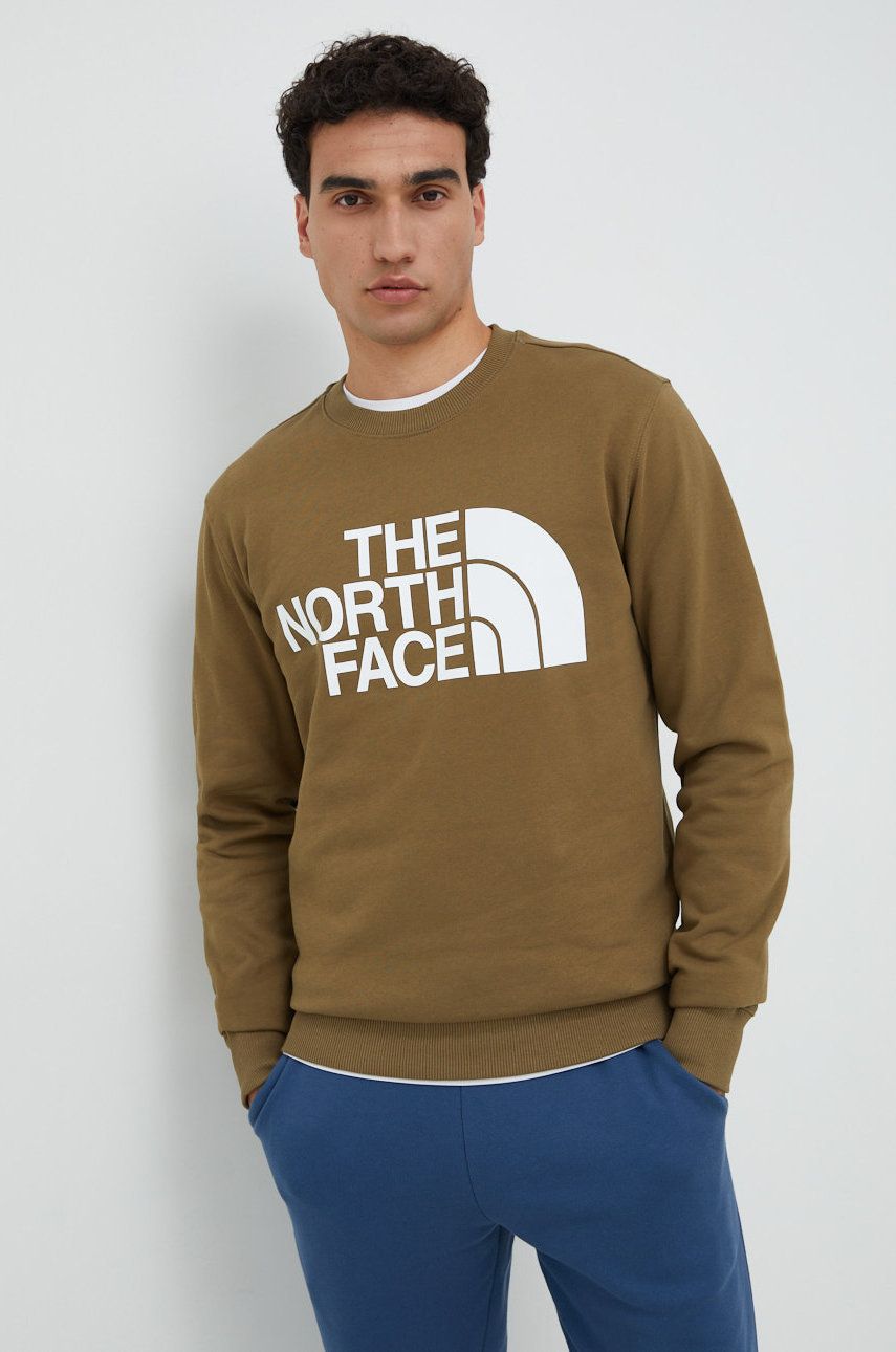

Памучен суичър The North Face в зелено с принт, Зелен