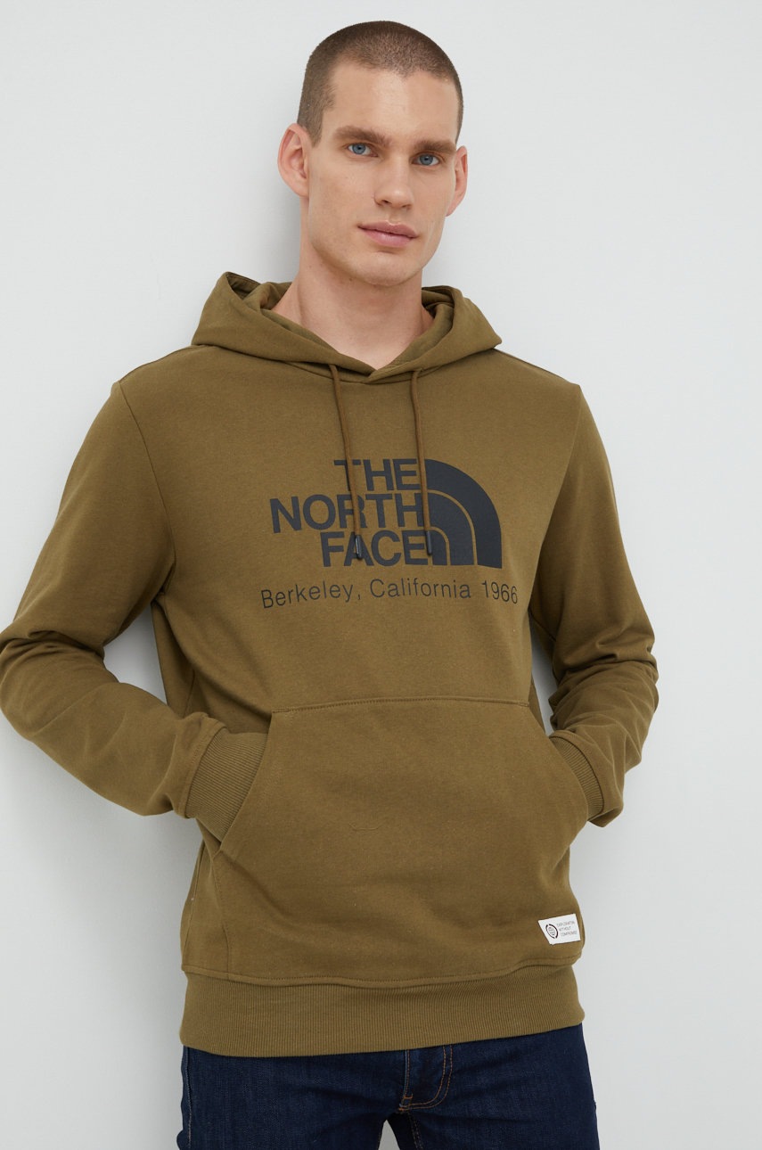 

Памучен суичър The North Face в зелено с принт, Зелен
