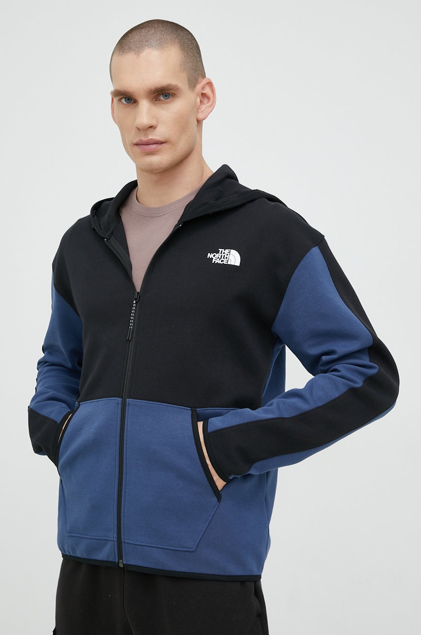 

Суичър The North Face в тъмносиньо с качулка с десен, Тъмносин
