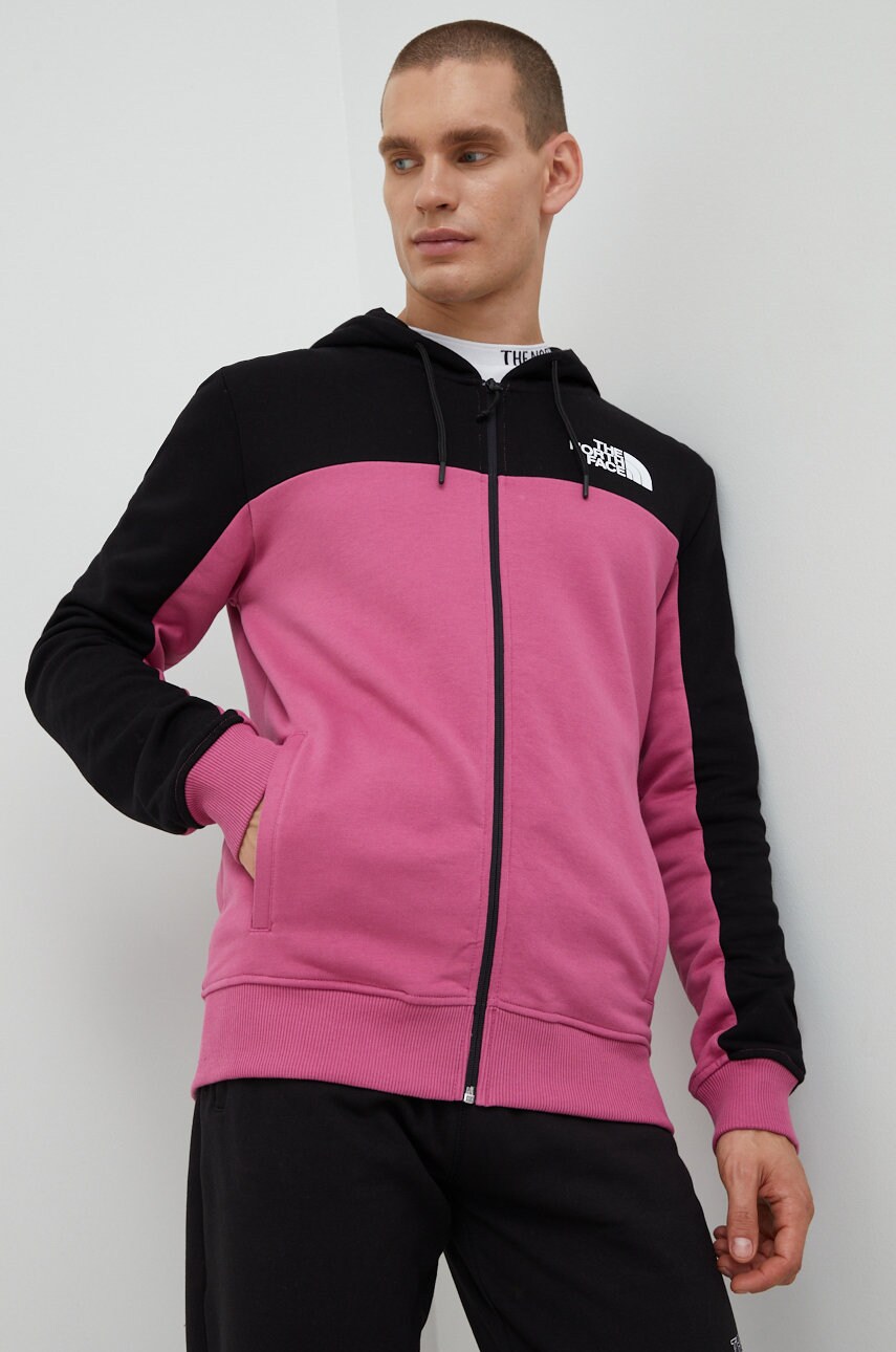 

Памучен суичър The North Face в розово с изчистен дизайн, Розов