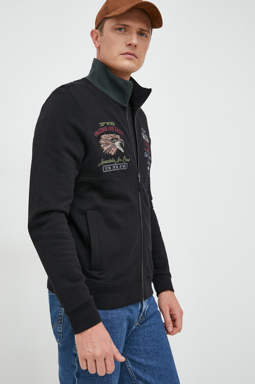 Aeronautica militare hanorac de bumbac barbati, culoarea negru, cu imprimeu