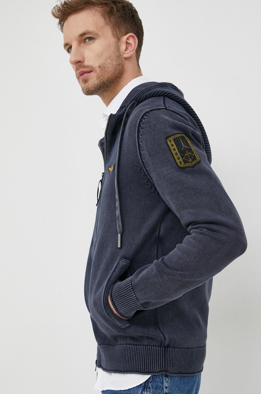 Aeronautica militare cardigan din bumbac barbati, culoarea albastru marin