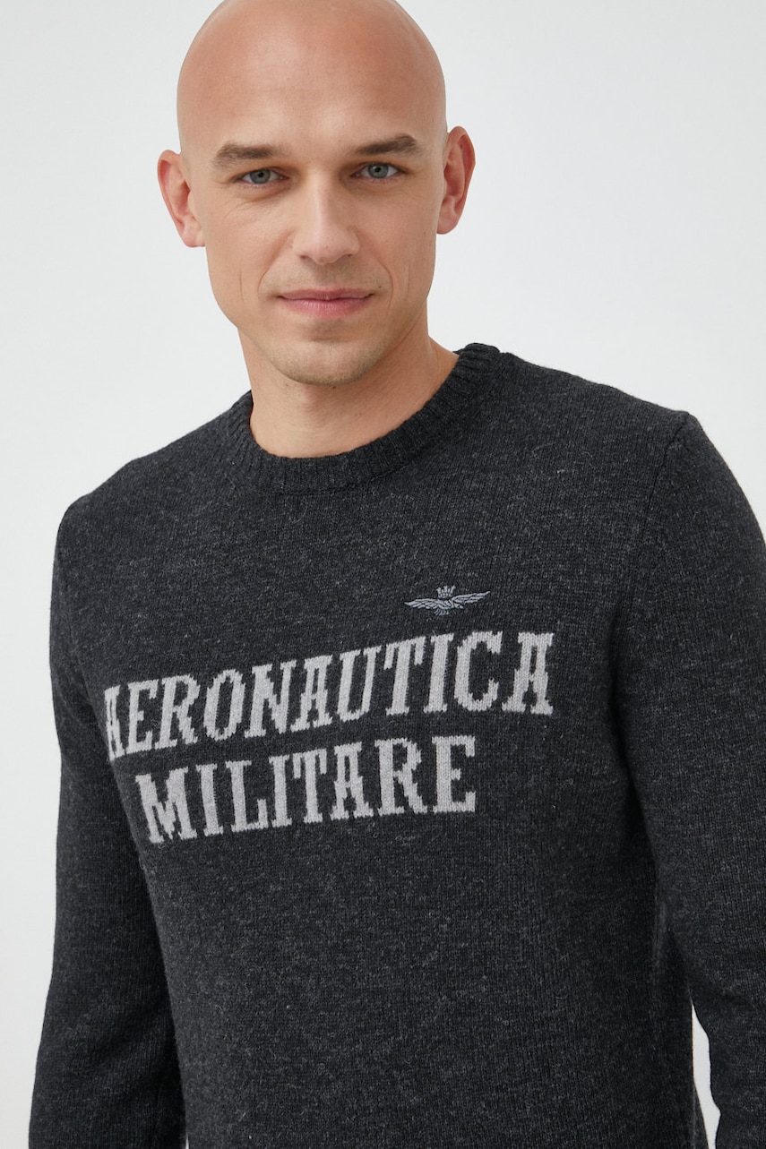 Aeronautica militare pulover de lana barbati, culoarea verde, light
