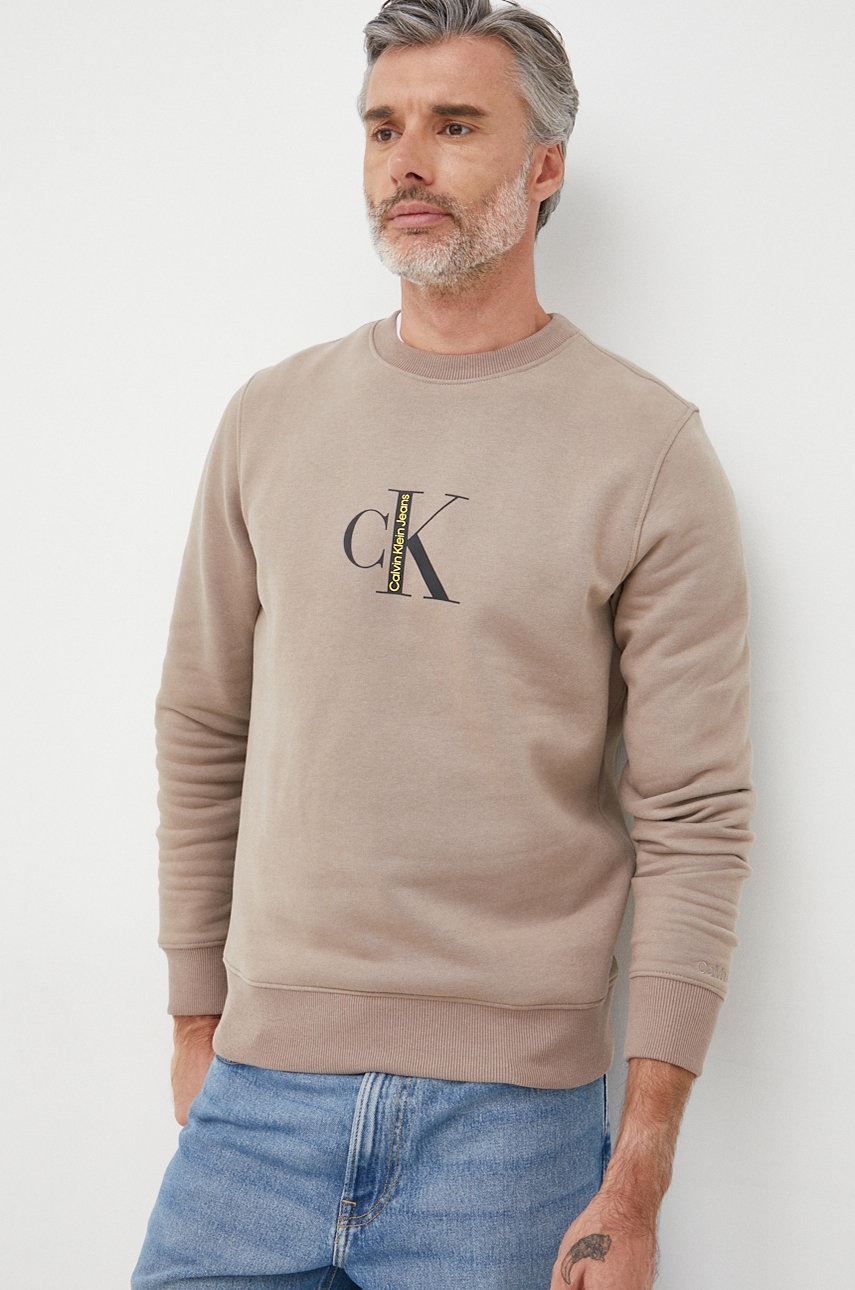 

Суичър Calvin Klein Jeans в бежово с принт, Бежов