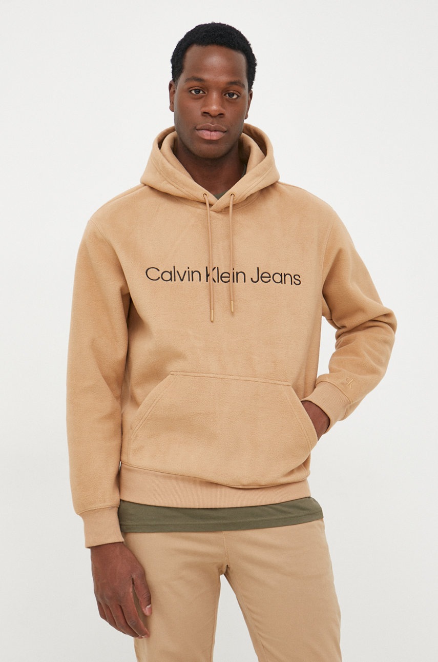 

Суичър Calvin Klein Jeans в кафяво с изчистен дизайн, Кафяв